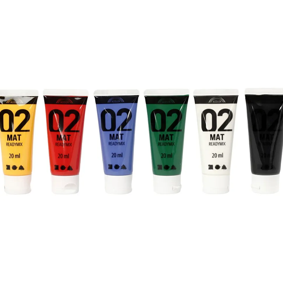 Akrylmaling Mat 20 Ml. - Basisfarver, 6 Stk