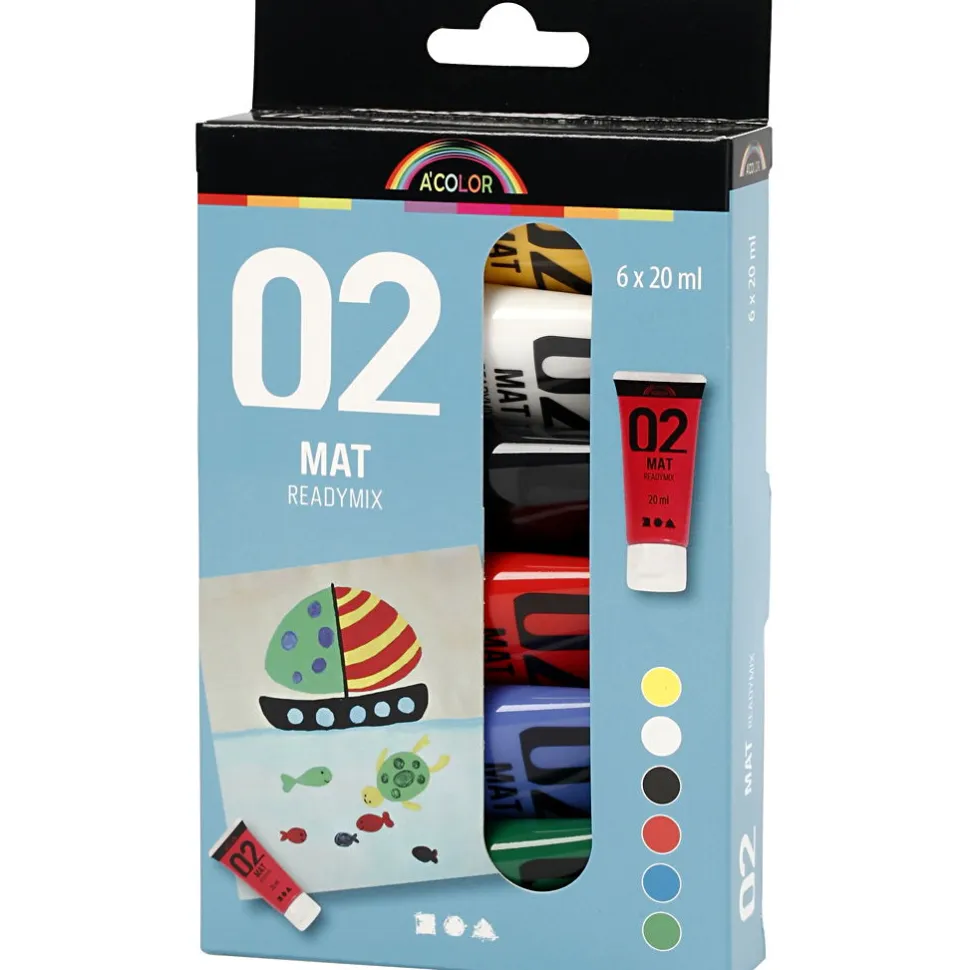 Akrylmaling Mat 20 Ml. - Basisfarver, 6 Stk