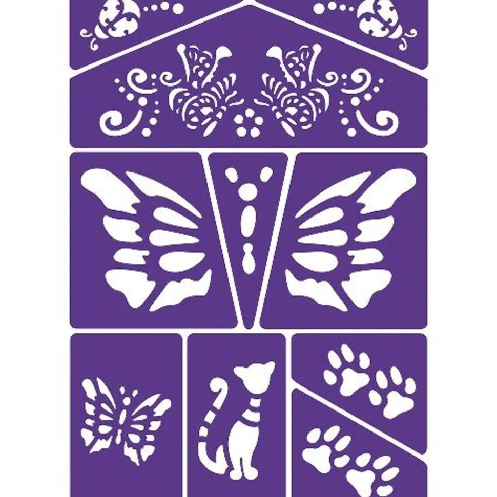 Ansigtsfarve - Skabelon M. Kat Og Sommerfugl