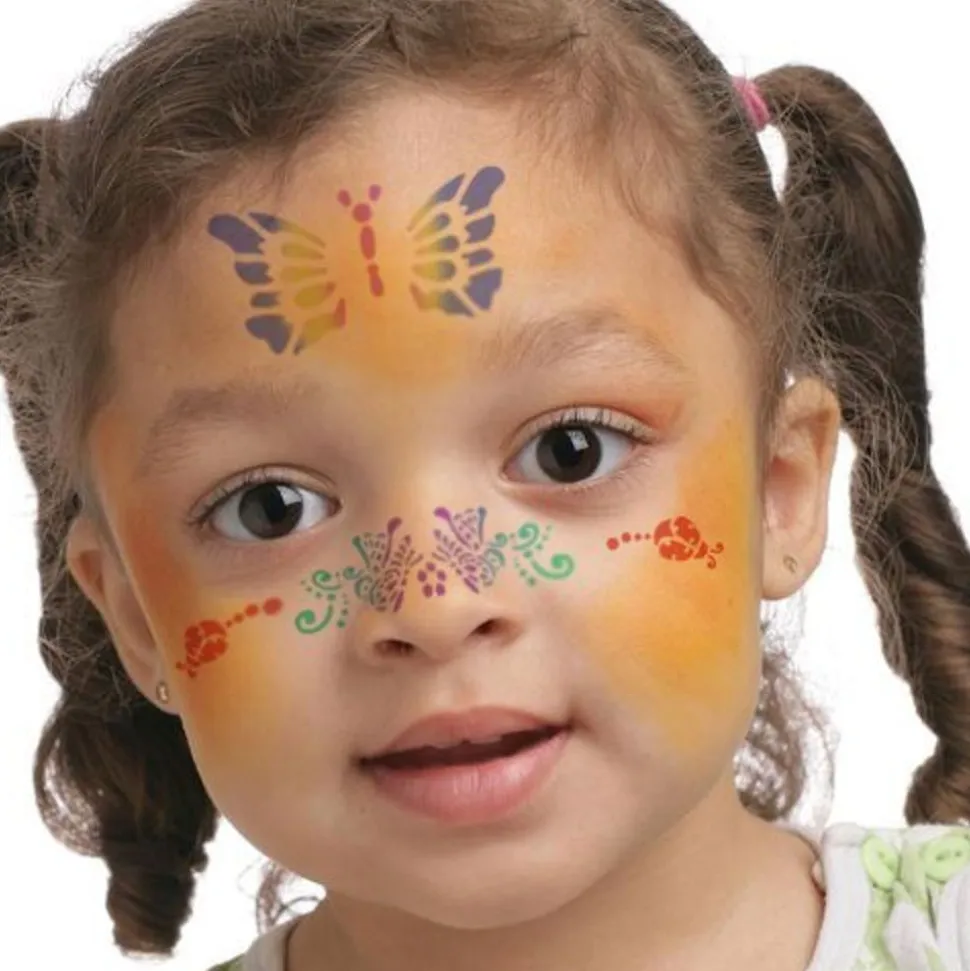 Ansigtsfarve - Skabelon M. Kat Og Sommerfugl