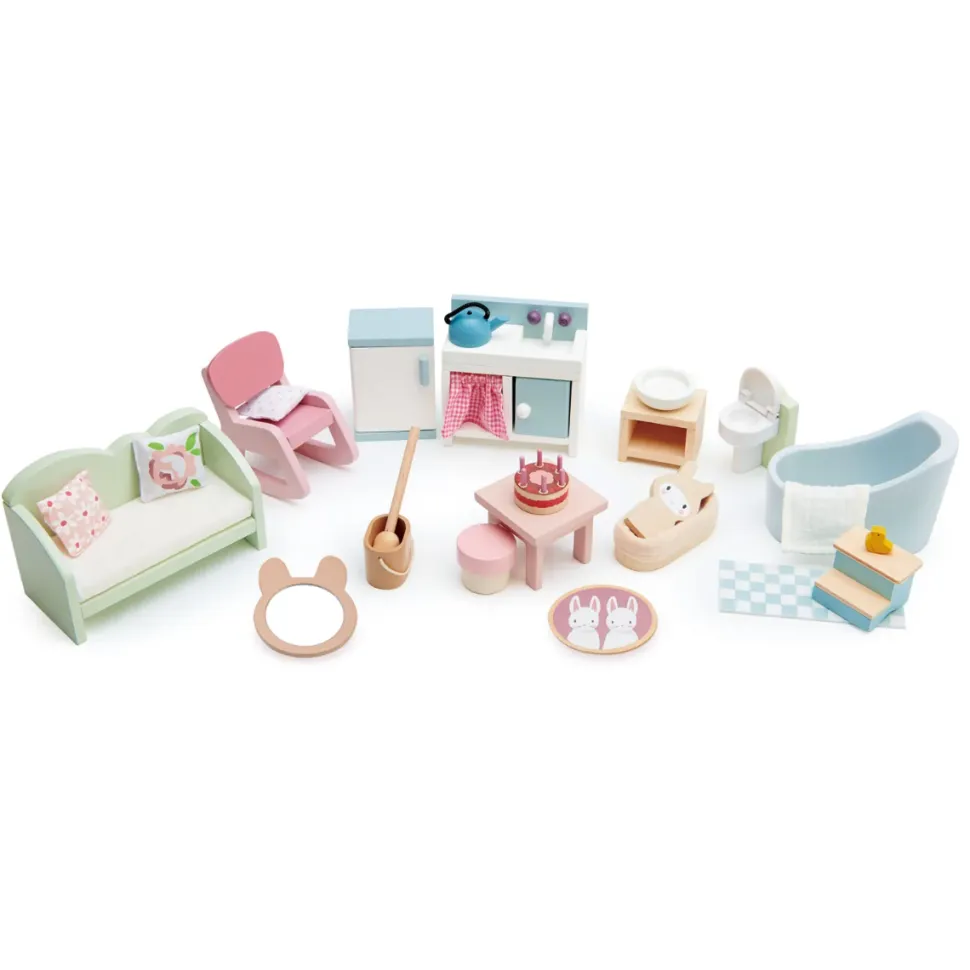 Dukkehusmobler - Stue, Kokken Og Bad