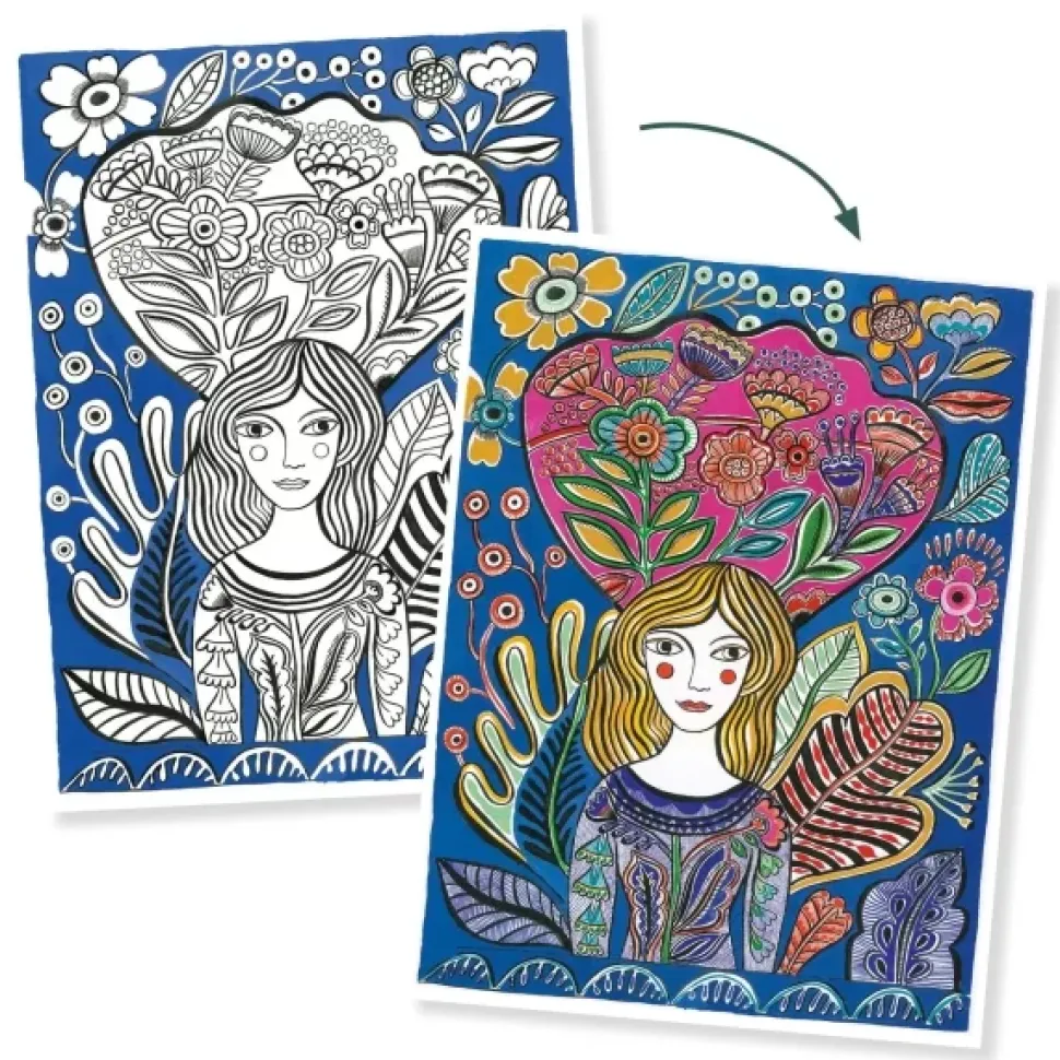 Farvelaegningsplakater - Blomster, 3 Stk