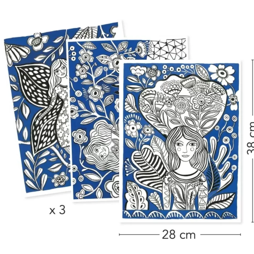 Farvelaegningsplakater - Blomster, 3 Stk