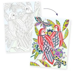 Farvelaegningsplakater - Fugle, 3 Stk