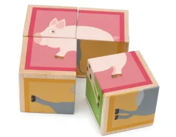Klodspuslespil I Trae, 4 Klodser - Bondegardsdyr