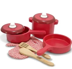 Legekøkken Tilbehør - Grydesaet I Trae Med Tilbehør