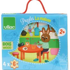 Puslespil I Trae - Mit Hjem (4 Stk A 6 Brikker)