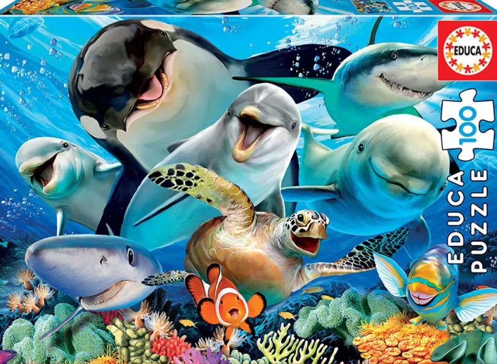 Puslespil M. 100 Brikker - Selfies, Havdyr