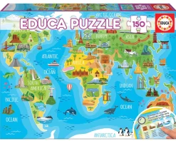 Puslespil M. 150 Brikker - Verdenskort, Monumenter