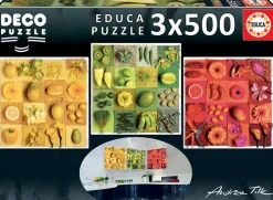 Puslespil M. 3 X 500 Brikker - Frugt & Blomster