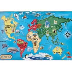 Puslespil Til Gulv - Verdenskort Med Dyr