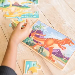 Traepuslespil M. 4 X 12 Brikker - Dinosaurer